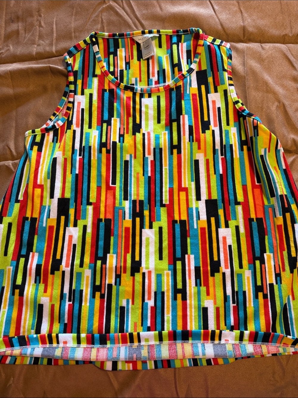 Multiples Multicolor Geometric Stripe Tank Top